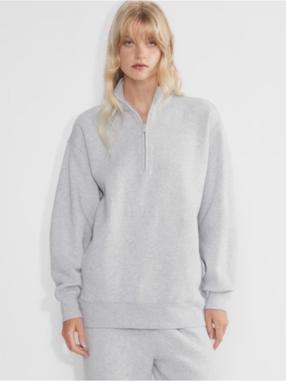 Aritzia Sweatfleece Cozy Boyfriend 1/2 Zip Heather Gray XXS